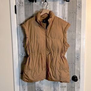Express oversized puffy vest tan L